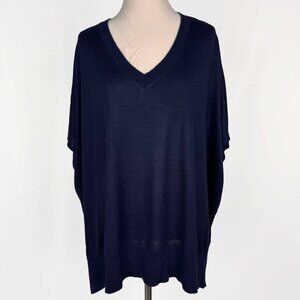Diane von Furstenberg Women's M/L Navy Poncho Sweater Short Sleeve Silk Cashmere